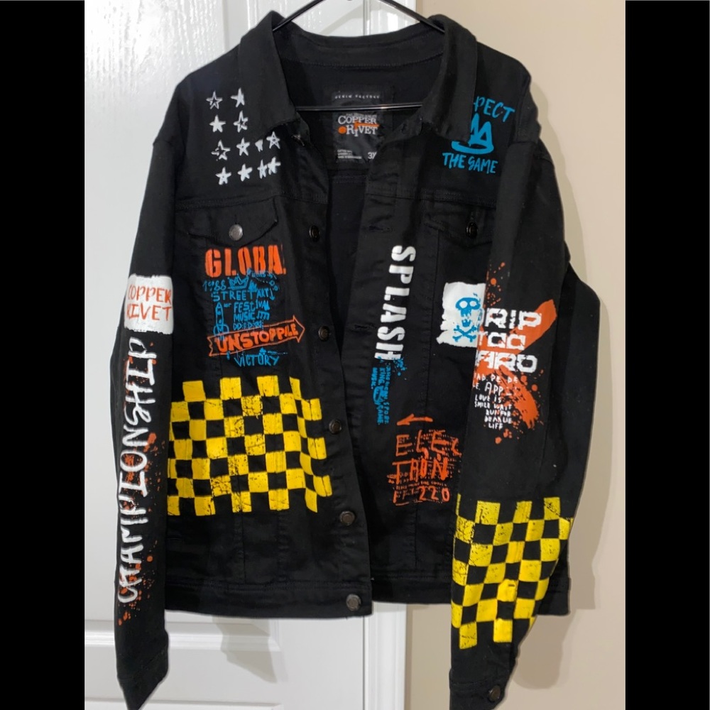 Copper Rivet Printed Denim Jacket Gem